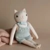 Polka Dot Club Cat In Hand Knit Overalls