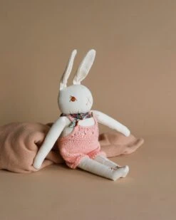 Polka Dot Club Cream Rabbit In Hand Knit Overalls