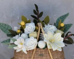 Large Basket Of Felt Flowers - White -Toy Shop 2J2A3820