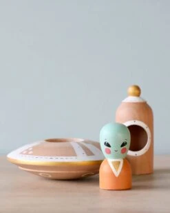 Handmade Wooden UFO With Alien -Toy Shop 2J2A4461