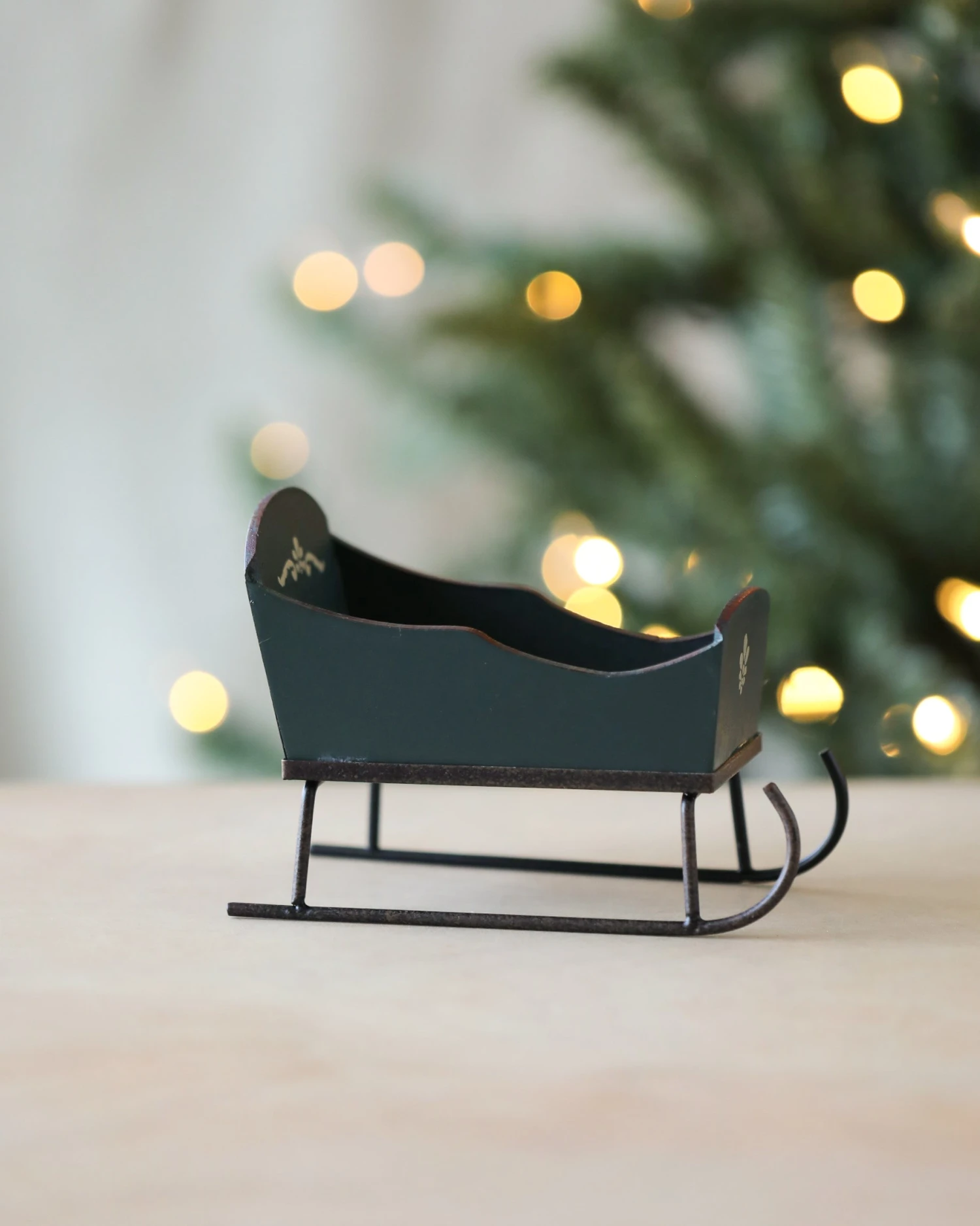 Maileg Christmas Sleigh - Green 2 Maileg Christmas Sleigh - Green - Image 2