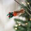 Handmade Felt Robin On A Holly Branch Ornament