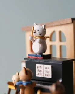 Wooden Cat Playing Piano Music Box -Toy Shop 2J2A9890 2