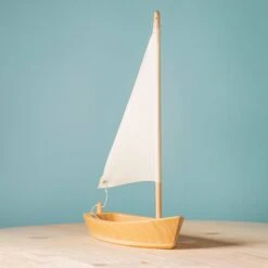Handmade Wooden Sailboat -Toy Shop barca cu panza bej sailing boat beige 9783 4 16560652436252