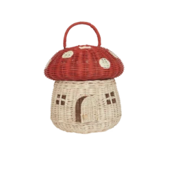 Olli Ella | Red Mushroom Basket -Toy Shop rattan mushroom basket red 7 800x png