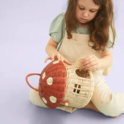 Olli Ella | Red Mushroom Basket -Toy Shop rattan mushroom basket red 2 800x jpg
