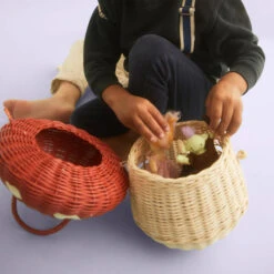 Olli Ella | Red Mushroom Basket -Toy Shop rattan mushroom basket red 3 800x jpg