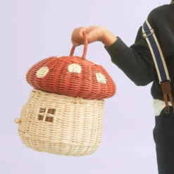 Olli Ella | Red Mushroom Basket -Toy Shop rattan mushroom basket red 800x jpg